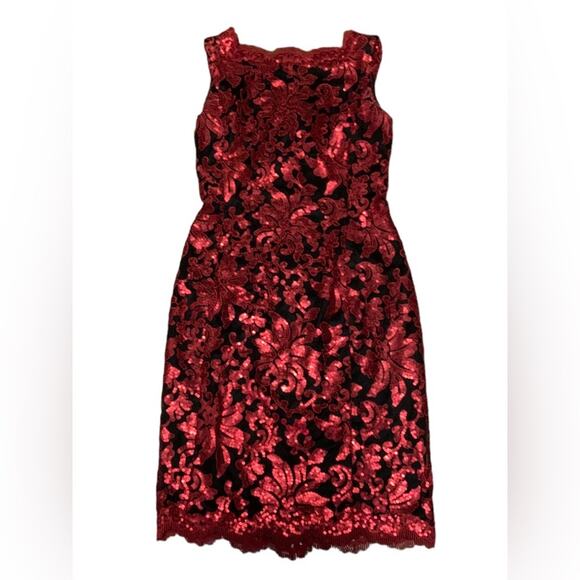 Tadashi Shoji Dress Sleeveless Sequined Black Red Size 4 - Picture 1 of 6